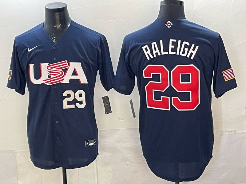 Men 2026 World Cub USA #29 Raleigh Blue Nike MLB Jersey style 06